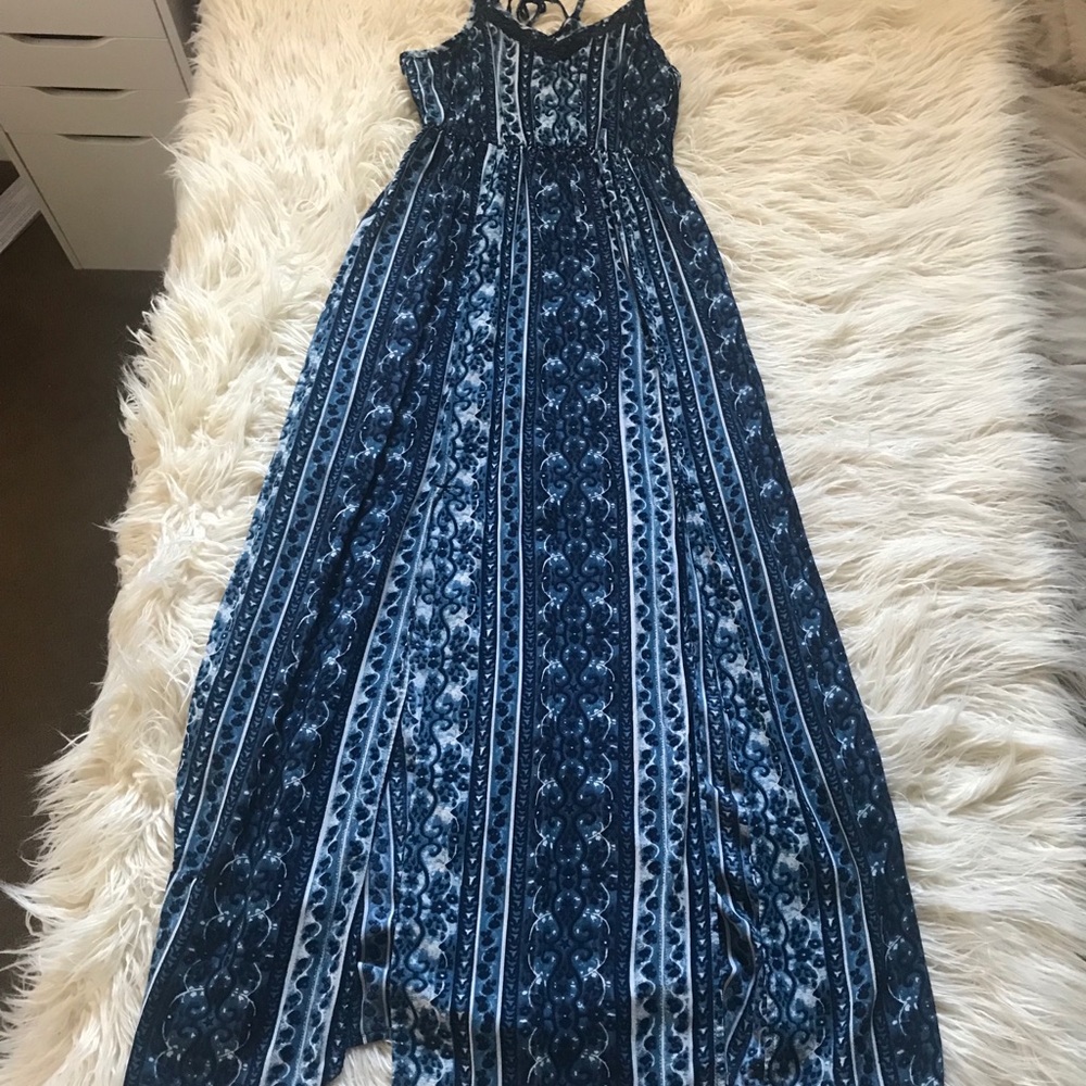 Blue Tribal Print Maxi Dress